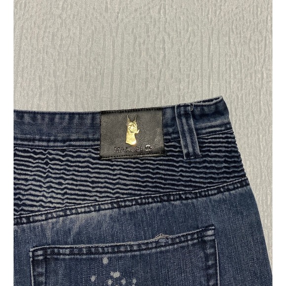Makobi‎ Distressed Denim Shorts Mens Size 46 Blue Moto Biker Jorts Shredded - Picture 4 of 12